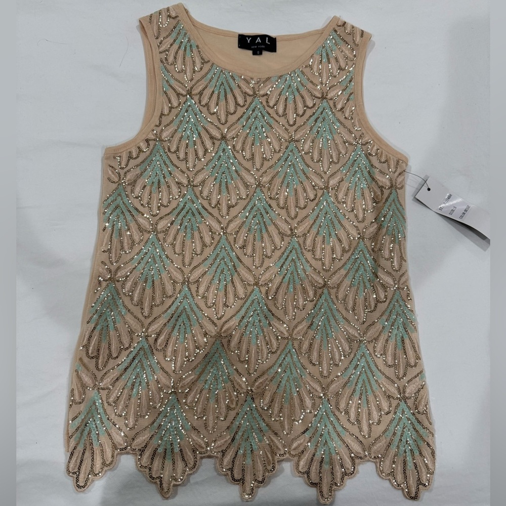 Vintage YAL Sequin Pattern Mesh Sleeveless Top